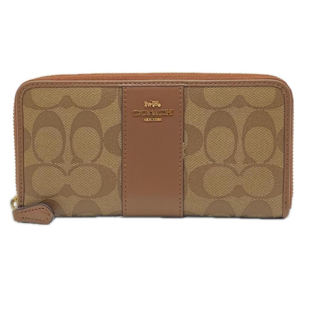 COACH Signature Round Zip Long Wallet F54630 Brown Beige Multicolor